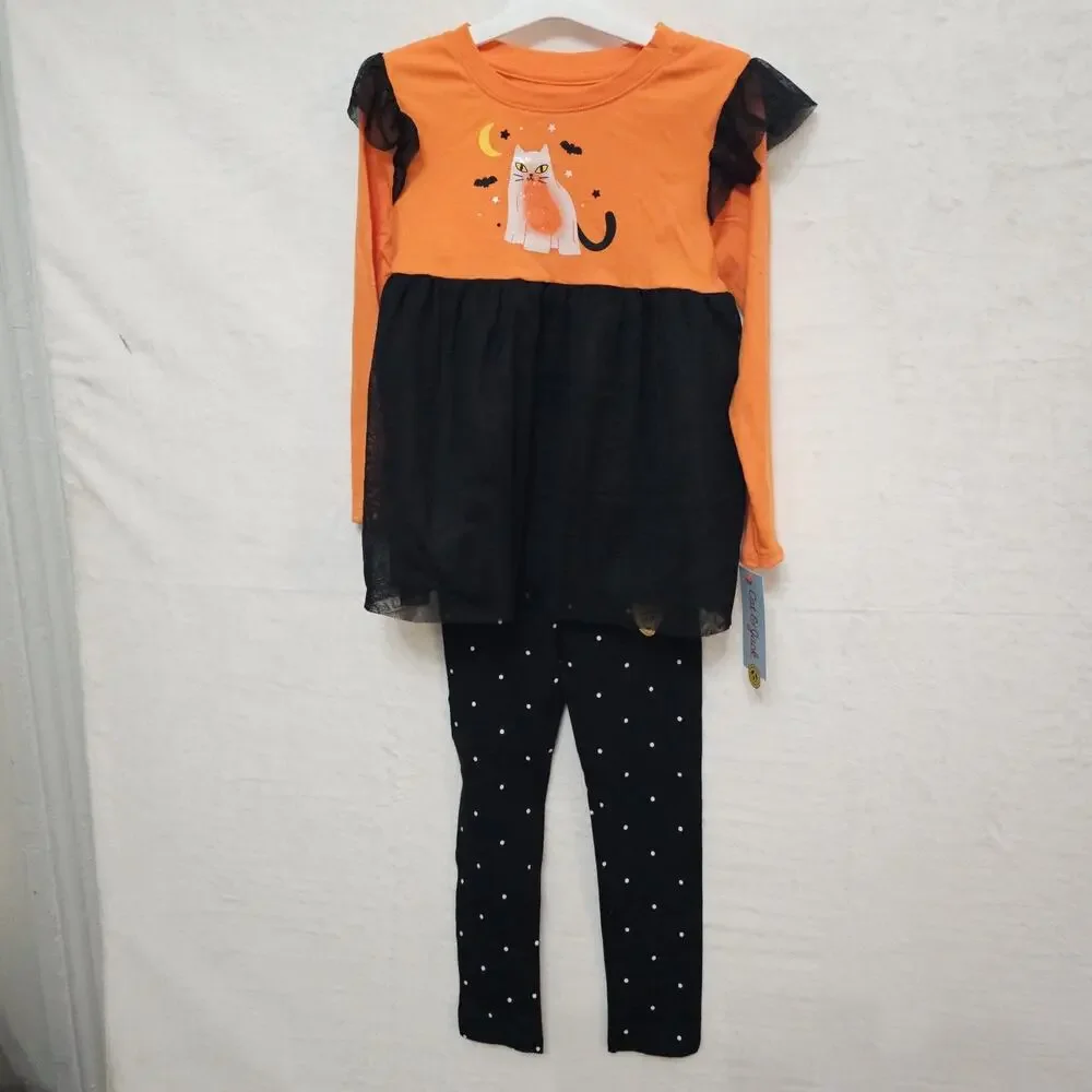 NWT Girls Halloween Set 18M Spook Cute Festive Whimsical Cat Kitten Bat Leggings
